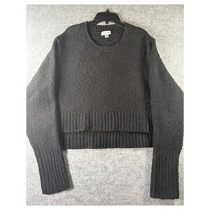 Calvin Klein Black Boucle Knit Cropped Sweater High Low Ribbed XL‎
